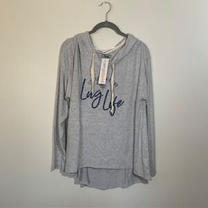 NWT Lug Lightweight Hoodie Soft Cozy Coastal Grandma Nautical Grey/Blue Size XL